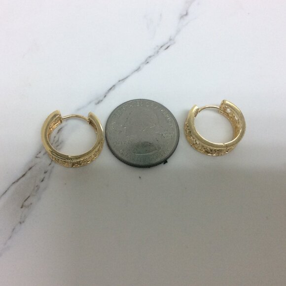 14K YELLOW REAL GOLD Hoop Huggies CLIP ON Filigree Earrings 4.10gr - Picture 3 of 7